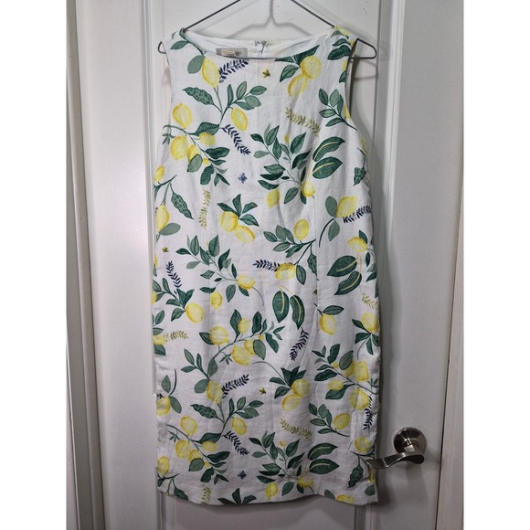 Hobbs London Dresses & Skirts - Hobbs London 100% Linen Lemon Print Sleeveless Shift Dress White Yellow US 8